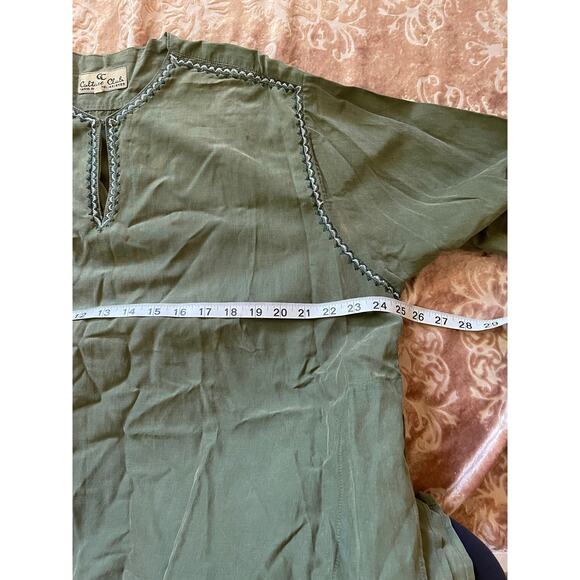 Vintage silk green long sleeve tunic kaftan size xxl - Picture 7 of 8